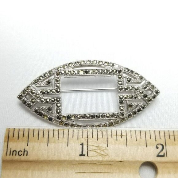 Vintage Sterling Silver Art Deco Style Marcasite Encrusted Brooch, Lapel Pin - Picture 7 of 9